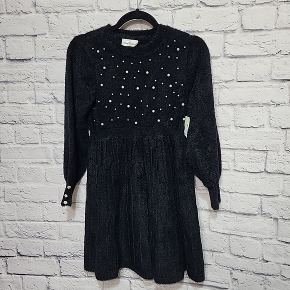 Rare Editions Big Girls Imitation-Pearl Embellished Dress Black Size 10 Soft - Picture 1 of 9